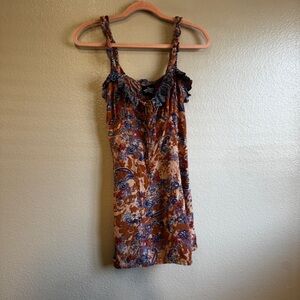 Angie Brown Floral Mini Dress with Blue Accents